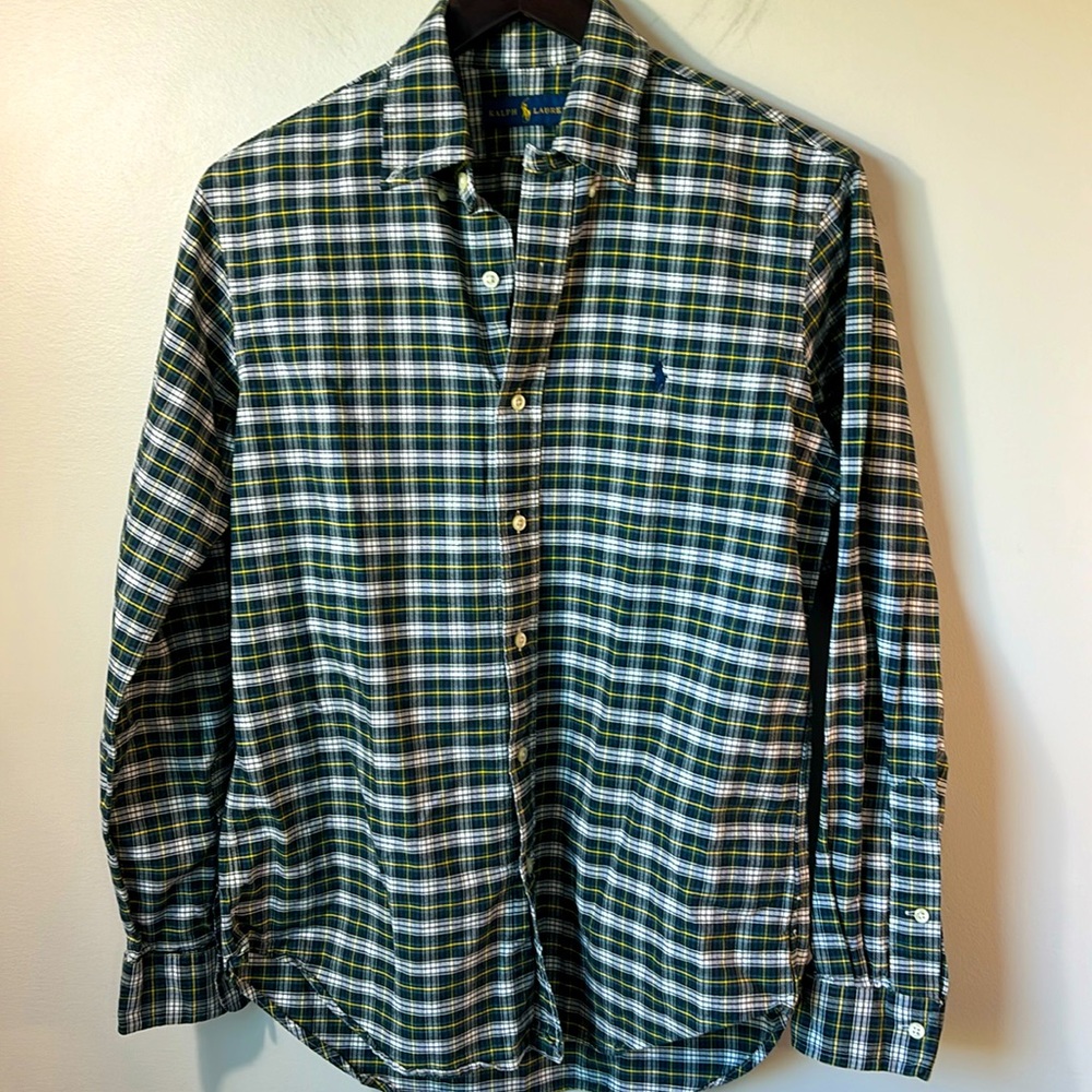 Ralph Lauren classic plaid Button Down 💯 cotton size small preppy pony Logo